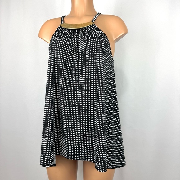 Michael Kors Sz L Black w/ Gold Hardware Sleeveless Halter Top Stretchy Tunic - Picture 1 of 11